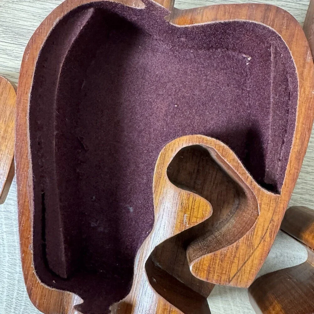 Wooden APPLE with CUTE WORM Puzzle‎  Jewelry Trinket Box Gift Teacher Unique
